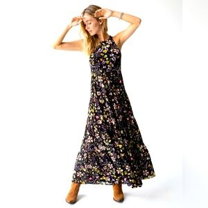 Natural Life Halle Printed Halter Maxi Dress - Black Floral Stems - L (NWT)